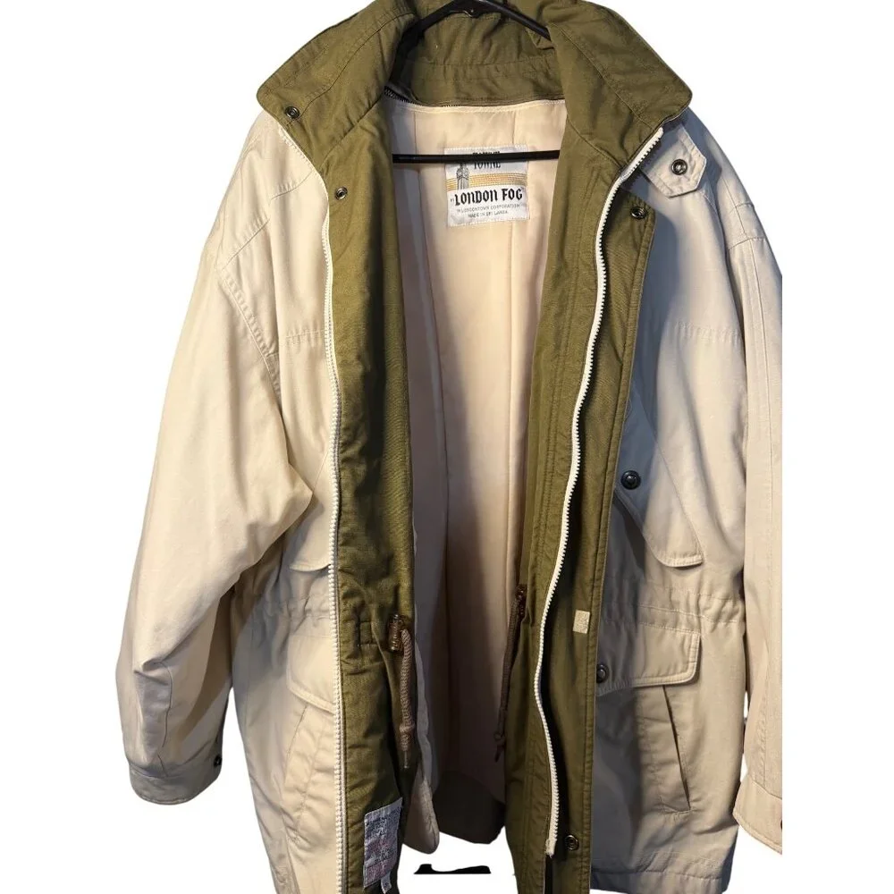 VTG Towne London Fog Mens Large Jacket Brown Chore Coat Collared Utility Outdoor